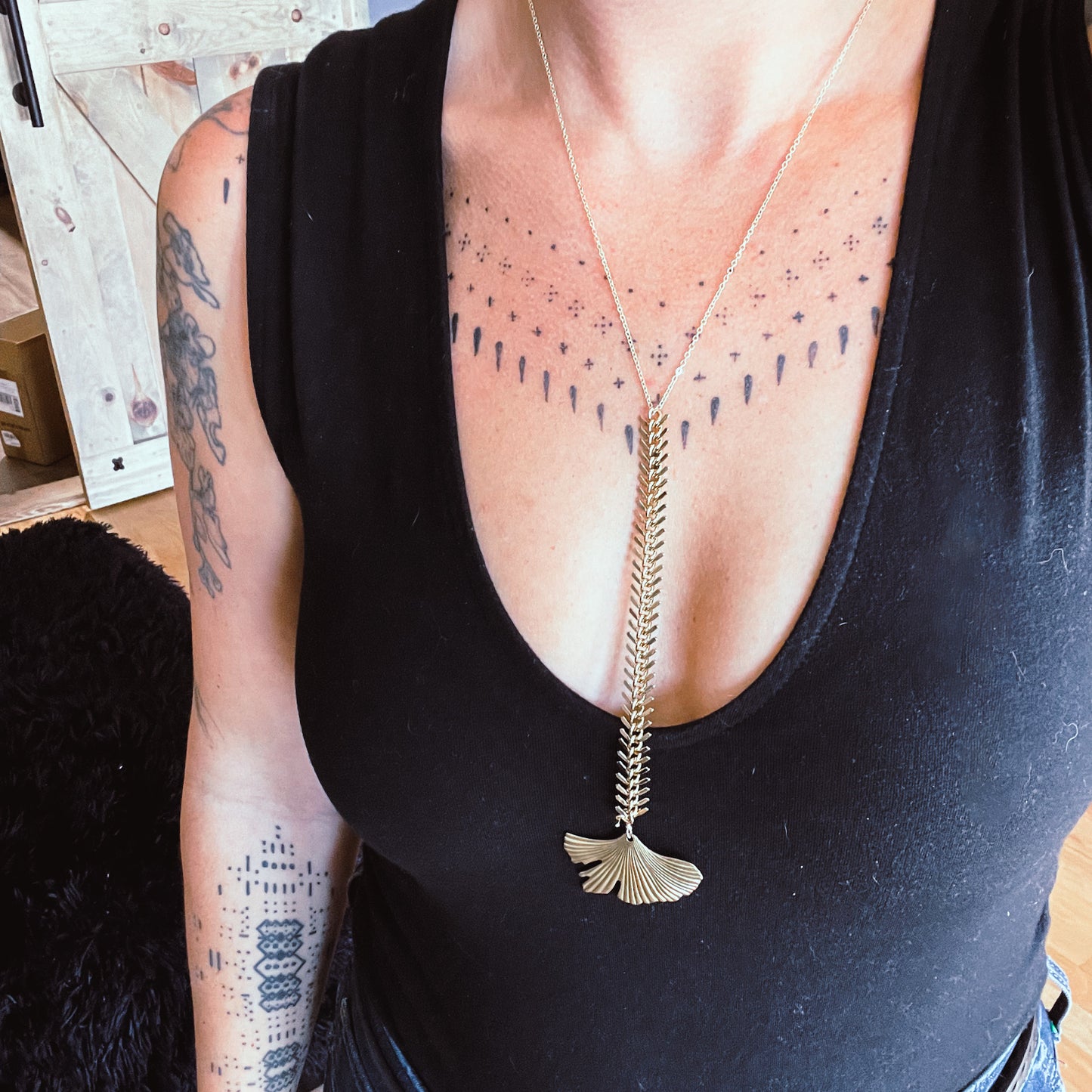 20" Gold Gingko Necklace