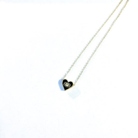 16" Heart Shaped Evil Eye Necklace [BLACK]