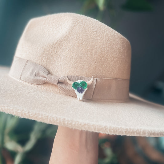 Calico Rose Hat Pin (Green & Purple)